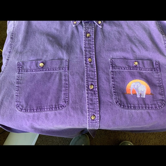 Coldwater Creek demin purple elephant long sleeve woman's medium shirt made USA - Picture 5 of 6